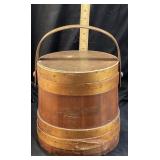 ANTIQUE WOOD FIRKIN SUGAR BUCKET, 13.5in H