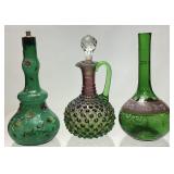 (3) GREEN GLASS PIECES,  ITALIAN HAND PAINTED