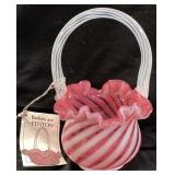 FENTON CRANBERRY OPALESCENT SWIRL GLASS BASKET,