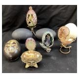 (9) ASSORTED VTG. FABERGE STYLE DECORATIVE EGGS,