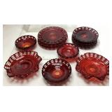 1930s FENTON RUBY AMBERINA BASKET WEAVE GLASS