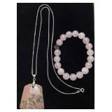 RHODONITE PENDANT w STERLING SILVER CHAIN & CLASP,