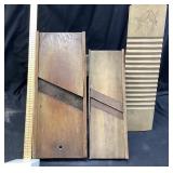VTG. CABBAGE SLICERS AND WOODEN WASHBOARD WITH