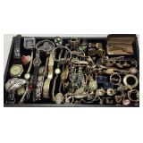 ASSORTED COSTUME JEWELRY, TIE TACKS, CUFFS,