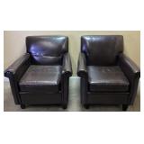 PAIR OF CHOCOLATE BROWN LEATHER CLUB CHAIRS,