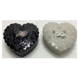 (2) FENTON HEART SHAPED TRINKET BOXES, SIGNED &