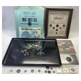 MISC. COIN, MEDALLION, COUROC MONEY TRAY, STAMPS