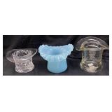 (3) FENTON HAT VASES, 1940-60 CLEAR CUT, 1943 BLUE
