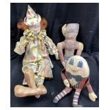 (3) VTG. CLOTH CLOWN & SOLDIER DOLLS, LEATHER