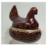 HULL POTTERY BROWN DRIP HEN ON A NEST