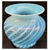 FENTON BLUE OPALESCENT SPIRAL OPTIC VASE, 4.25in H