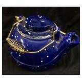 BLUE ENAMELED CAST IRON KETTLE