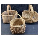 (3) VTG. HAND WOVEN GATHERING BASKETS