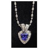 14KT WHITE GOLD TANZANITE & DIAMOND PENDANT w