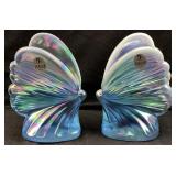 PAIR OF FENTON 1990s BLUE IRIDESCENT BUTTERFLY