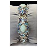 VTG CUSTOM SILVER JADE AND ENAMEL BRACELET