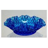 FENTON COLONIAL BLUE THUMBPRINT RUFFLED BOWL