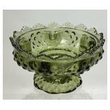 1973 FENTON COLONIAL GREEN HOBNAIL CANDLE BOWL