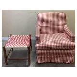 RED PLAID TRADITIONAL ACCENT CHAIR & FOOT STOOL