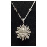 14KT WHITE GOLD DIAMOND PENDANT w CABLE CHAIN
