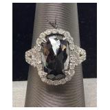 PLATINUM FANCY BLACK & COLORLESS DIAMOND RING,