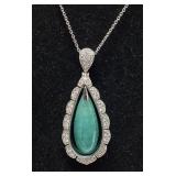 PLATINUM JADEITE JADE & DIAMOND PENDANT w CHAIN,