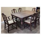 ANTIQUE JACOBEAN STYLE DINING TABLE w 6 CHAIRS,