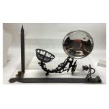 ANTIQUE CAST IRON OIL LAMP SCONCE w REFLECTOR &