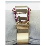 14K BUCKLE BANGLE WITH OVER 3 CTW OF RUBIES 42.2G