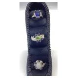 3 VINTAGE STERLING SILVER SAPPHIRE RINGS, OPAL