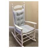 WHITE WOOD ROCKER w STRIPED CUSHION