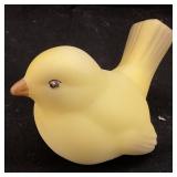 FENTON ART GLASS YELLOW SATIN BIRD FIGURINES, 5in