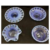(4) VTG. FENTON BLUE OPALESCENT BASKETWEAVE OPEN