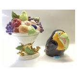 VINTAGE TOCAN COOKIE JAR AND CORNUCOPIA COOKIE JAR