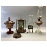 VINTAGE AMBER CANDY DISH WITH GOLD GILT, GOLD