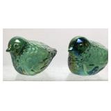 PAIR OF FENTON TEAL GREEN IRIDESCENT GLASS BIRD
