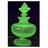 VTG. 5in FENTON FROSTED SATIN GREEN URANIUM GLASS