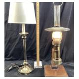 2) LAMPS VTG. STUDENT LAMP, BRONZE CANDLESTICK