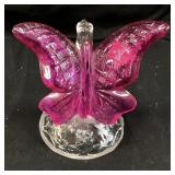 1980s FENTON CRANBERRY GLASS BUTTERFLY ON A