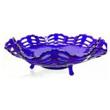 RARE 1930s 3 ROW FENTON COBALT BLUE BASKETWEAVE