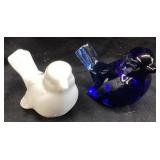 (2) FENTON WHITE & COBALT BLUE GLASS BIRD