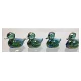 (4) 2in FENTON GREEN IRIDESCENT GLASS MINI DUCK