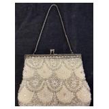VTG. IVORY & SILVER BEADED EVENING PURSE