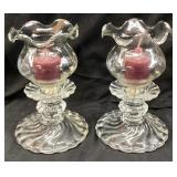 PAIR OF FOSTORIA COLONY CANDLE LAMPS, 6in H