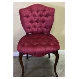 FRENCH PROVINCIAL STYLE RED TUFTED PARLOR CHAIR