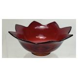 FENTON RUBY RED GLASS LOTUS FLOWER PETAL BOWL,