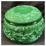 ART DECO BOHEMIAN MALACHITE GLASS POWDER JAR