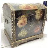 VINTAGE WOODEN HAND PAINTED DOME TOP TRUNK
