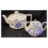 (2) SADLER BLUE WILLOW & FLORAL MOTIF TEAPOT