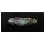 Vtg Custom Silver Jade And Enamel Bracelet